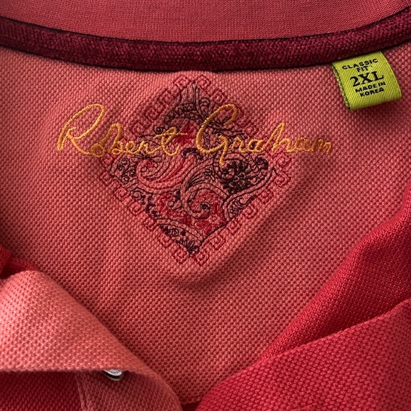 ⬇️REDUCED ROBERT GRAHAM POLO 2XL ROSE RED EUC EMBROIDERED - Picture 2 of 5